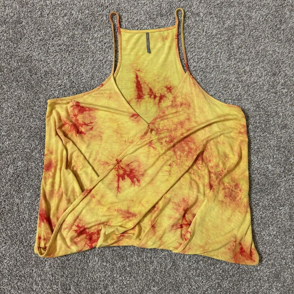 Color Thread Tank Top Women Large Yellow Tie Dye Racerback Wrap Cami Boho Hippie